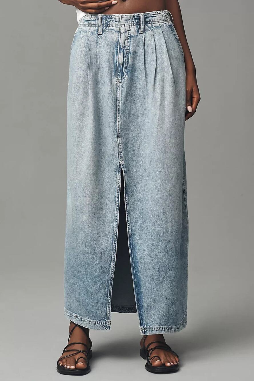Anthropologie Pilcro Slouchy Trouser Maxi Denim Jean Skirt US Plus 20W New w/Tag